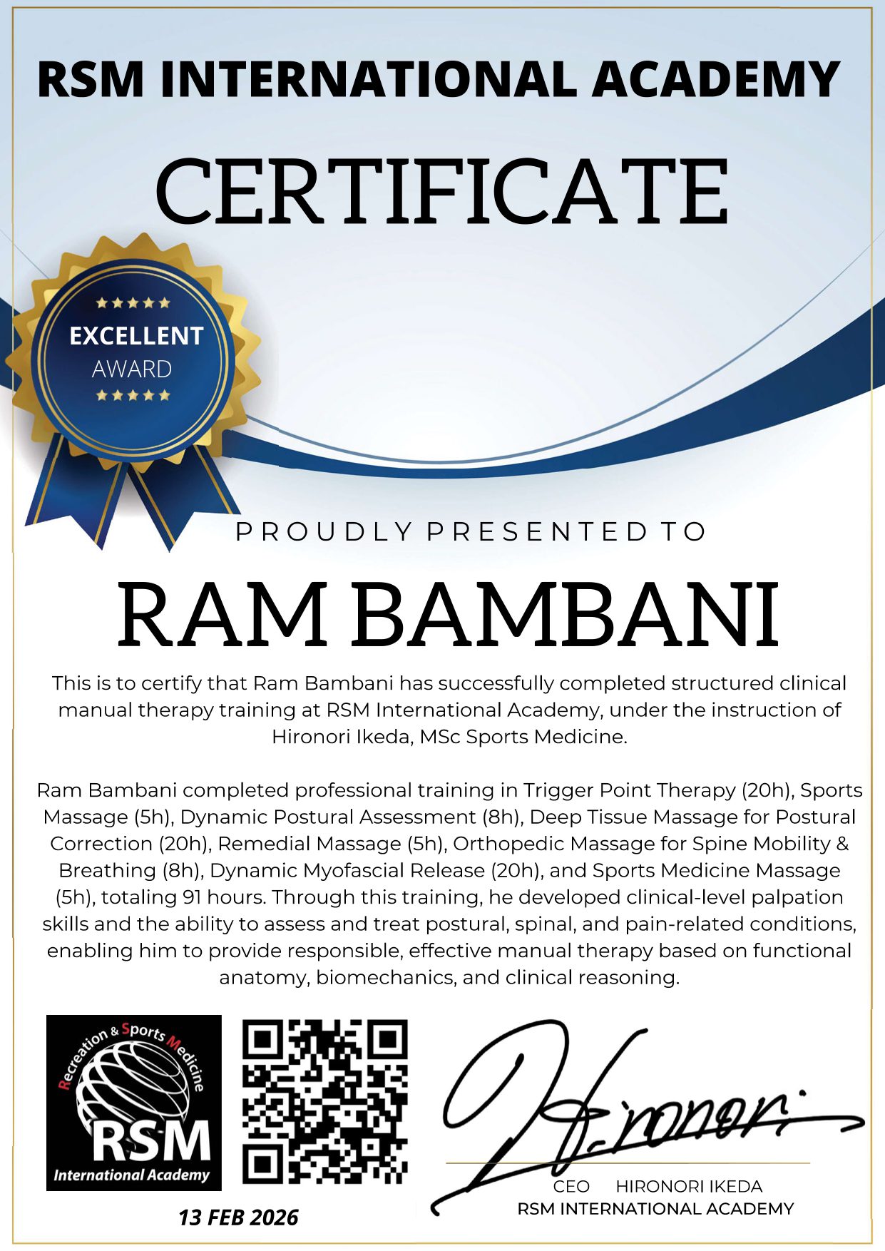 Clinical Manual Therapy certificate