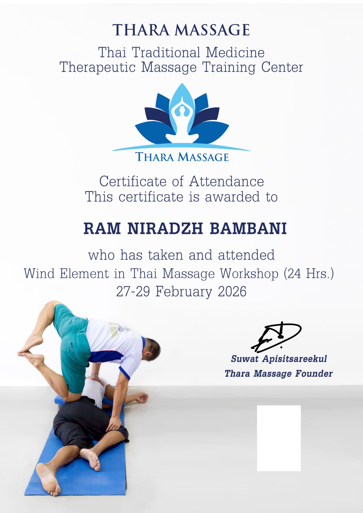 Wind Element Therapy certificate
